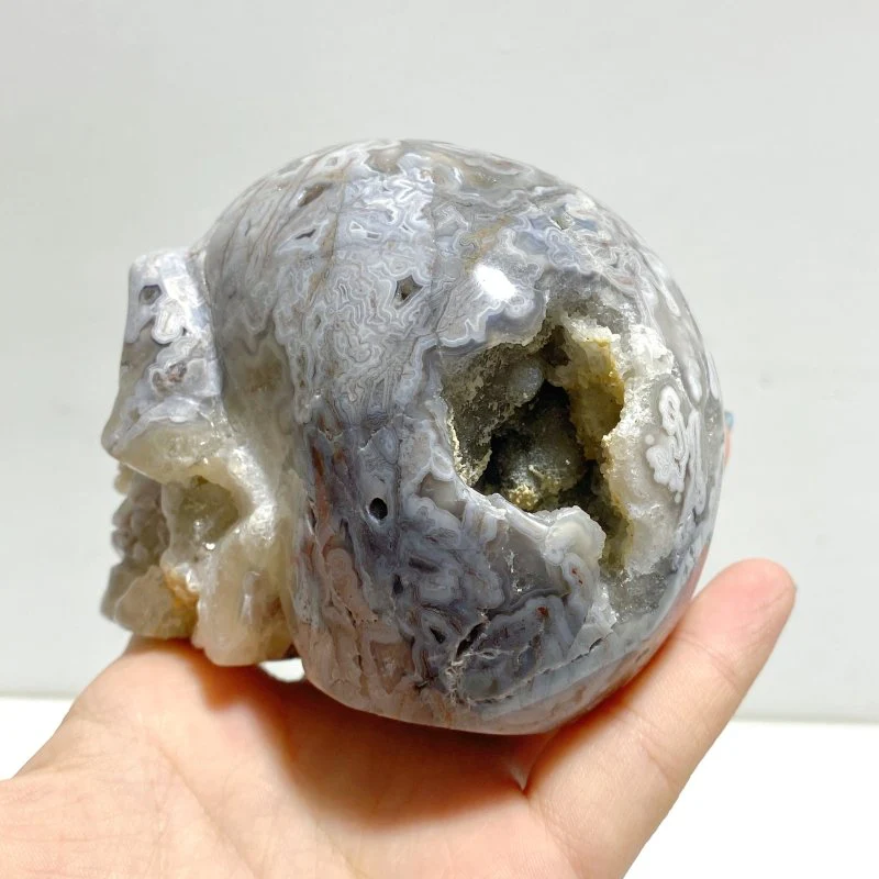 8 Pieces Geode Druzy Morocco Agate Skull Carving #1 - Image 6