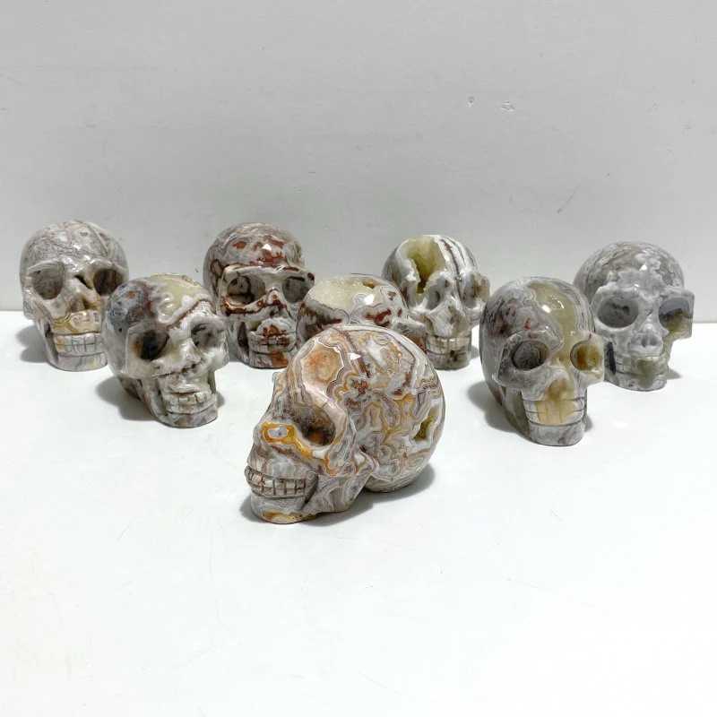 8 Pieces Geode Druzy Morocco Agate Skull Carving #1 - Image 7