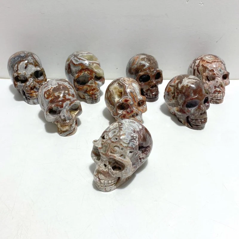 8 Pieces Geode Druzy Morocco Agate Skull Carving #2