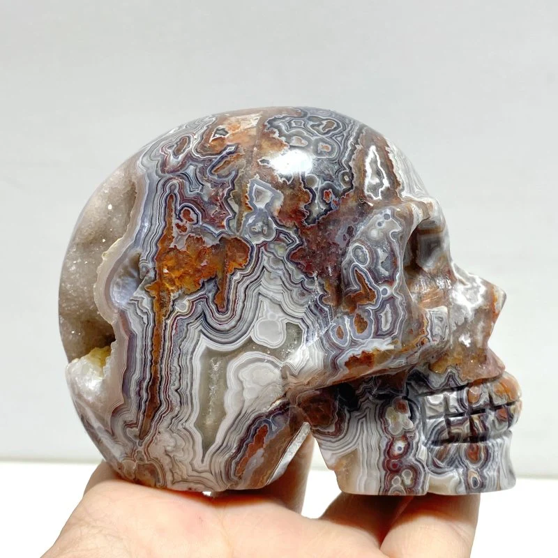8 Pieces Geode Druzy Morocco Agate Skull Carving #2 - Image 4