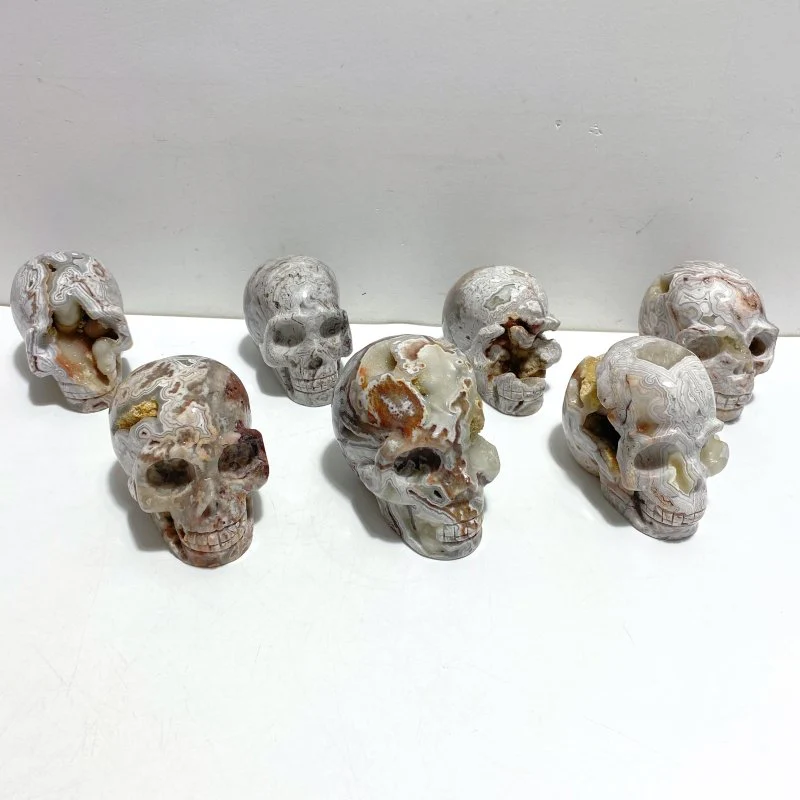 7 Pieces Geode Druzy Morocco Agate Skull Carving #3