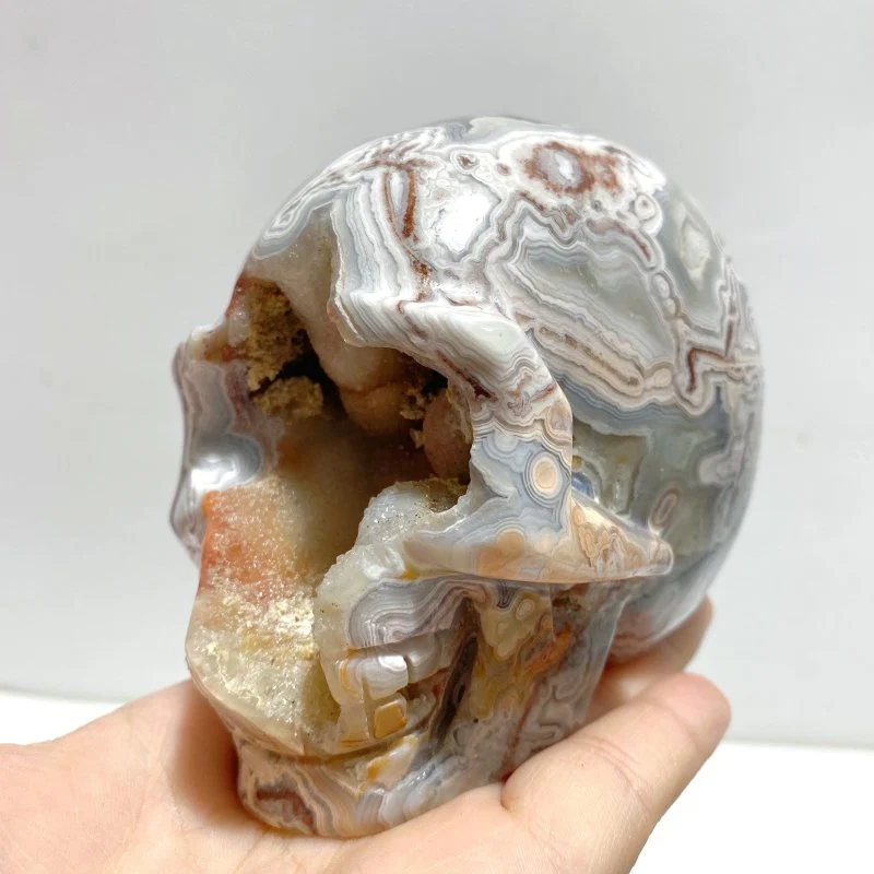 7 Pieces Geode Druzy Morocco Agate Skull Carving #3 - Image 3