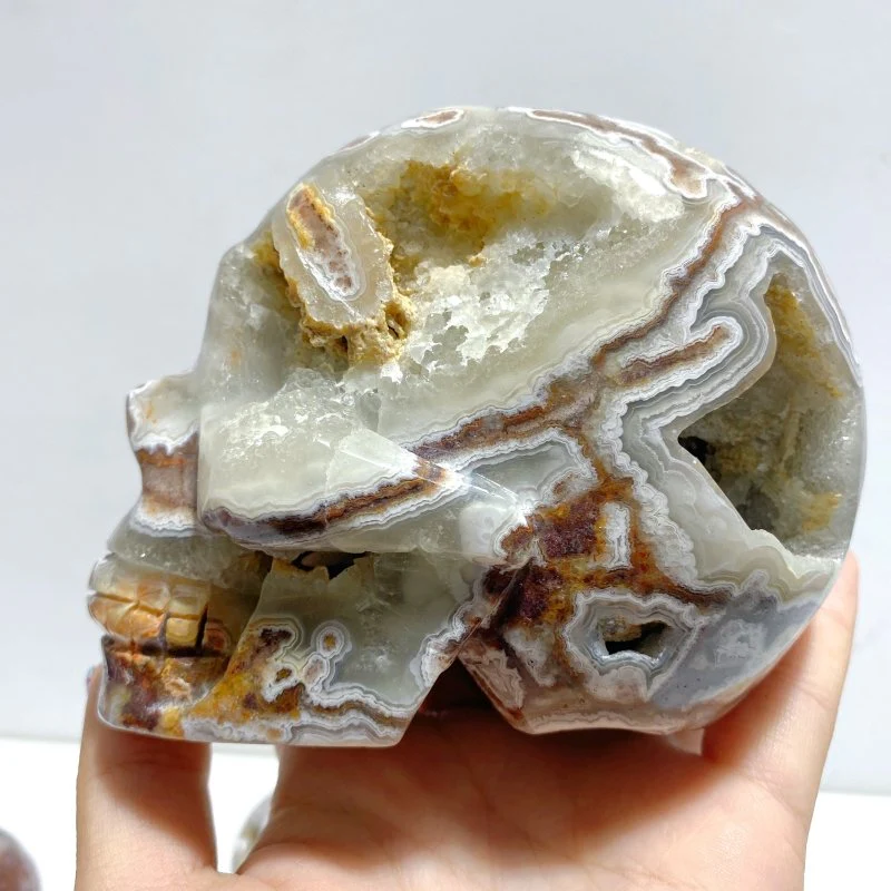 7 Pieces Geode Druzy Morocco Agate Skull Carving #3 - Image 5