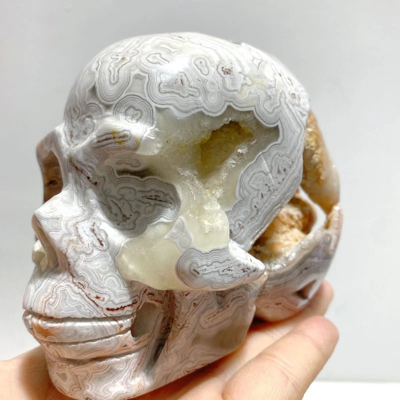 7 Pieces Geode Druzy Morocco Agate Skull Carving #3 - Image 7