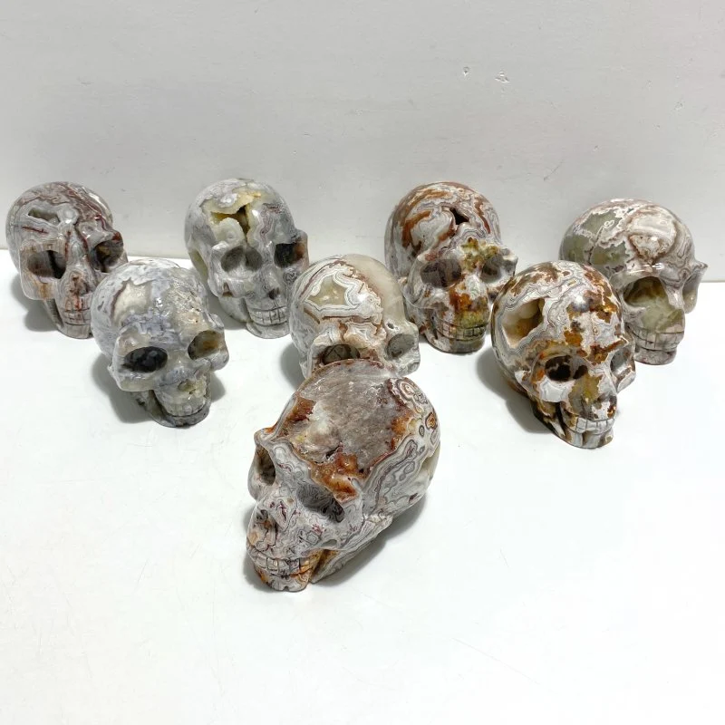 8 Pieces Geode Druzy Morocco Agate Skull Carving #4