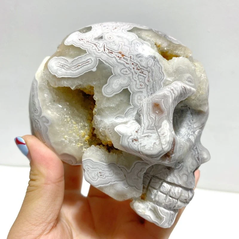 8 Pieces Geode Druzy Morocco Agate Skull Carving #4 - Image 2