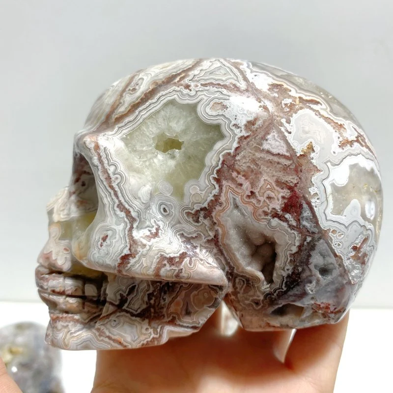8 Pieces Geode Druzy Morocco Agate Skull Carving #4 - Image 3