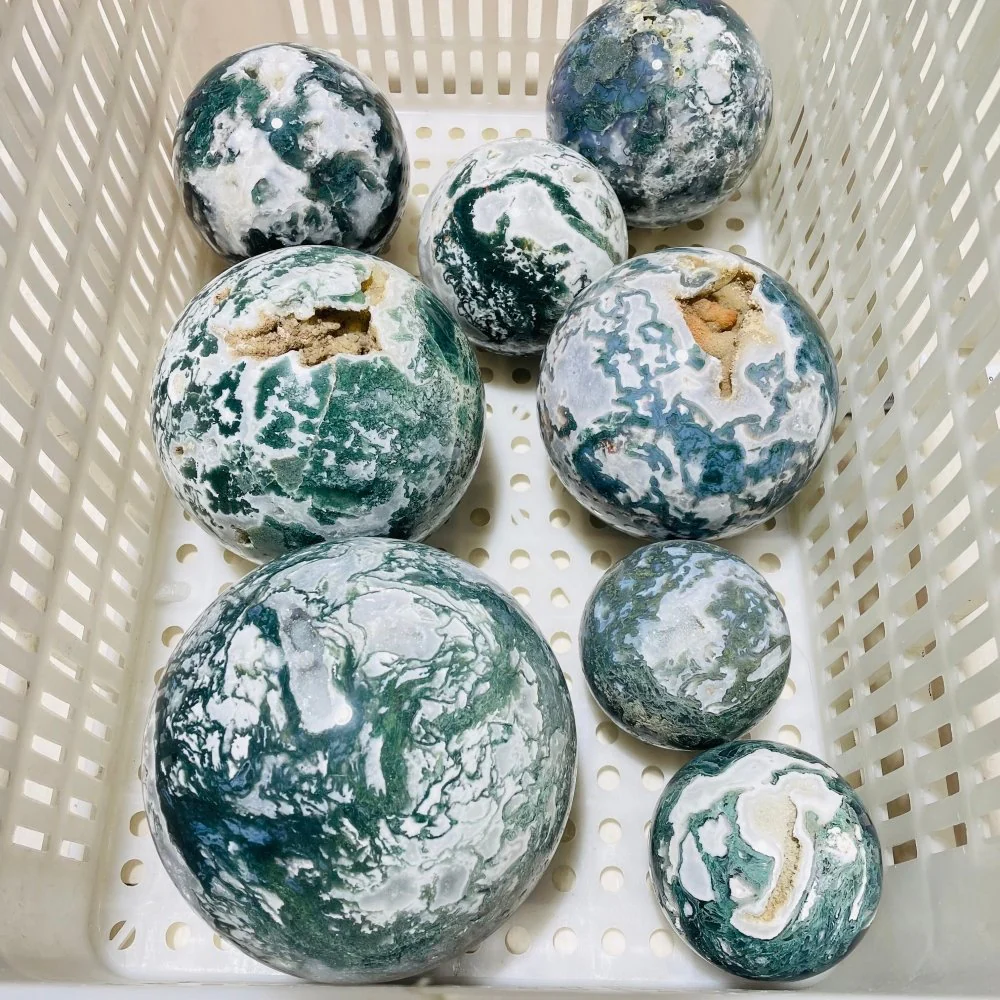 8 Pieces Large Geode Druzy Moss Agate Spheres - Image 4