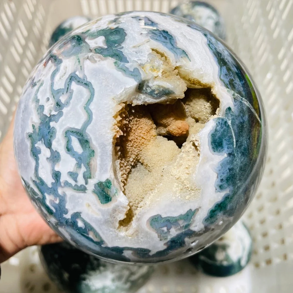 8 Pieces Large Geode Druzy Moss Agate Spheres - Image 6