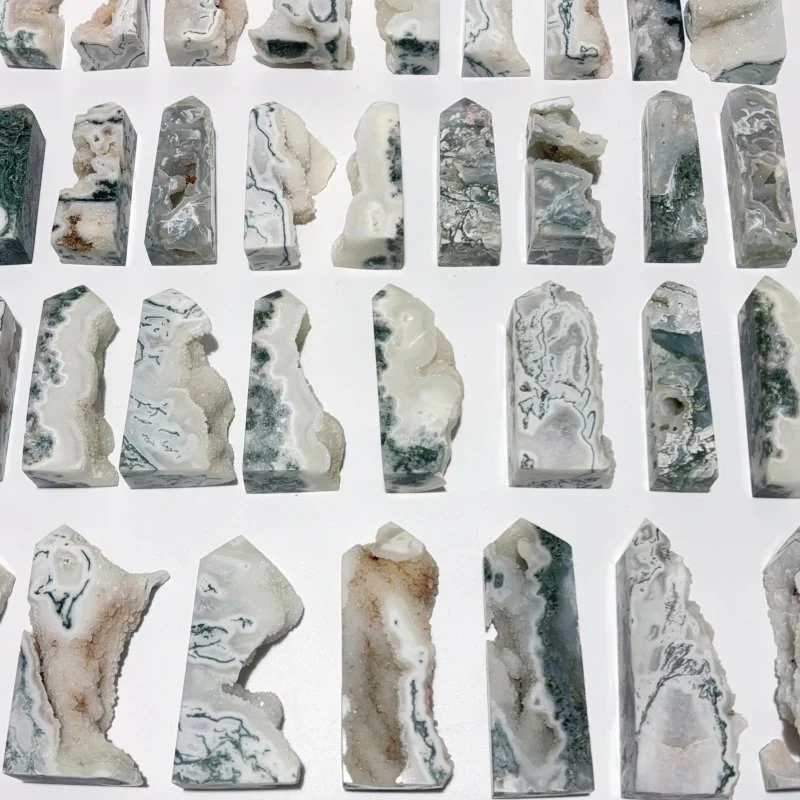 33 Pieces Geode Druzy Moss Agate Tower Points