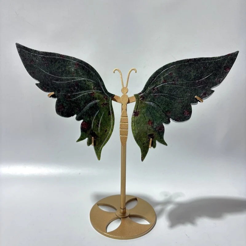 2 Pairs Butterfly Wing Carving With Stand Red Garnet