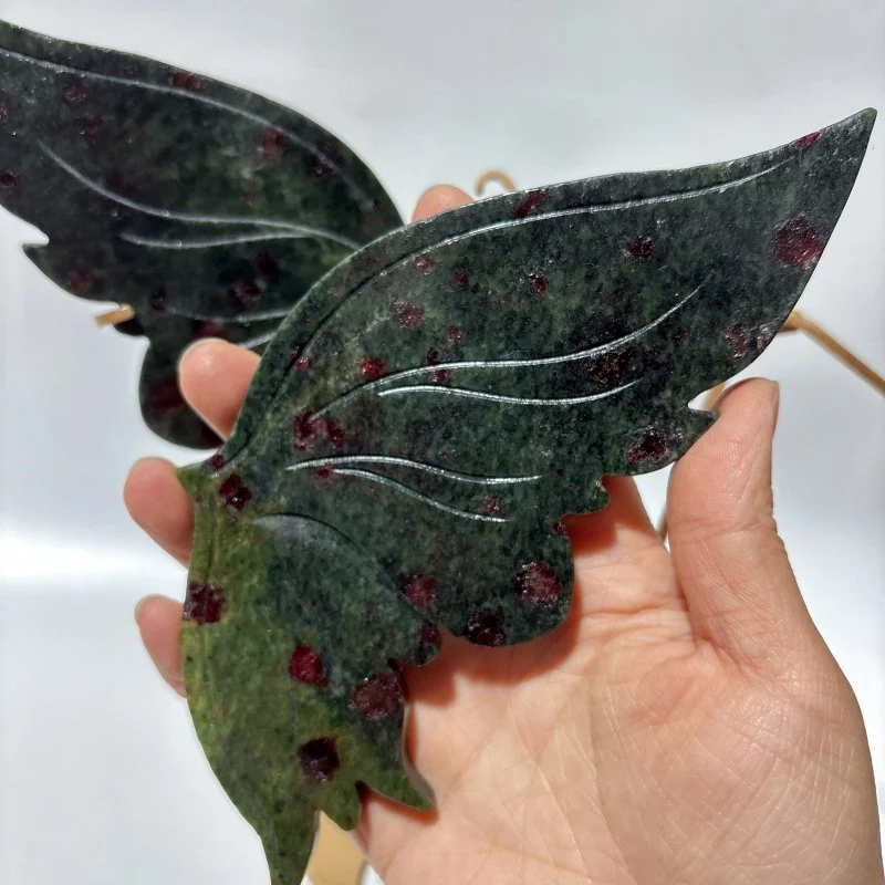 2 Pairs Butterfly Wing Carving With Stand Red Garnet - Image 2