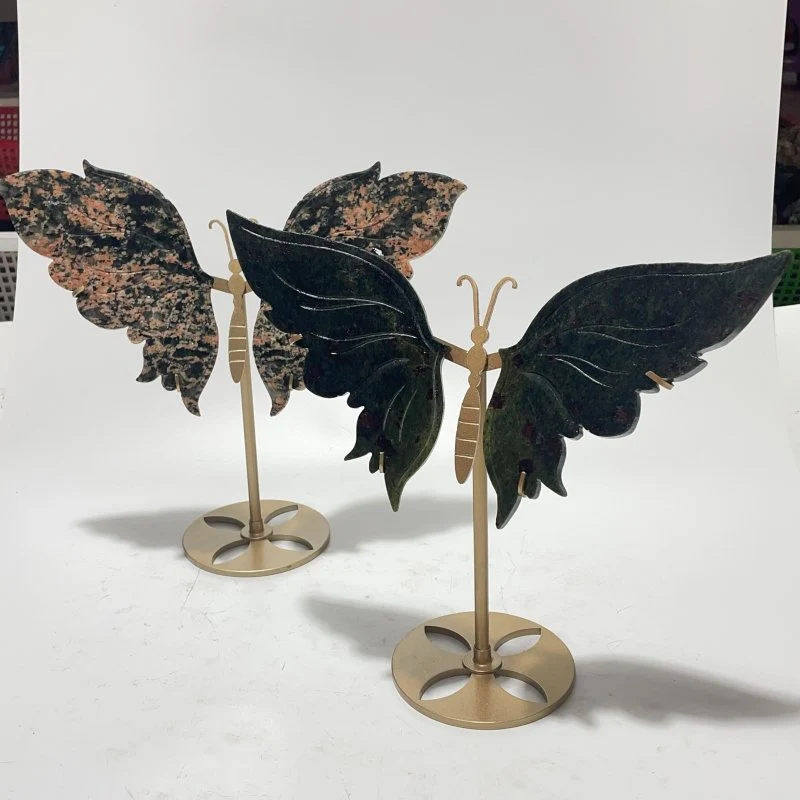 2 Pairs Butterfly Wing Carving With Stand Red Garnet - Image 3