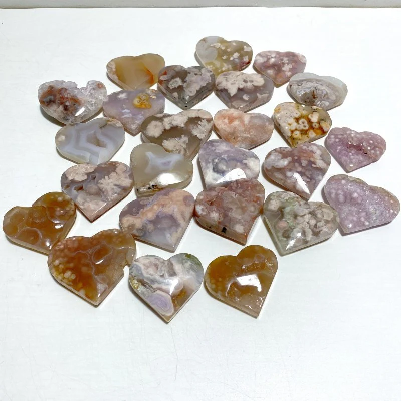 25 Pieces Geode Druzy Sakura Flower Agate Heart