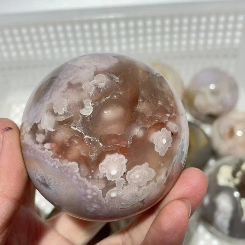13 Pieces Geode Druzy Sakura Flower Agate Spheres - Image 2