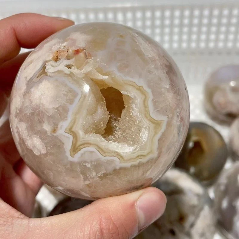 13 Pieces Geode Druzy Sakura Flower Agate Spheres - Image 3