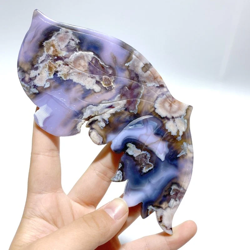 Unique Purple Sakura Flower Agate Butterfly Wing Carving With Stand - Image 2