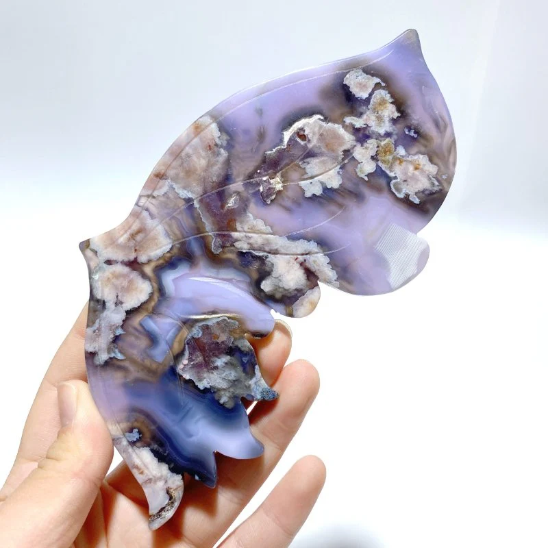 Unique Purple Sakura Flower Agate Butterfly Wing Carving With Stand - Image 3