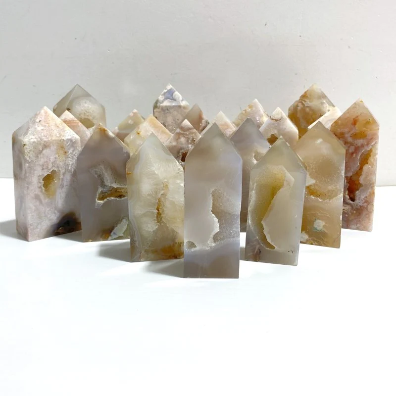 20 Pieces Geode Sakura Flower Agate Tower Points