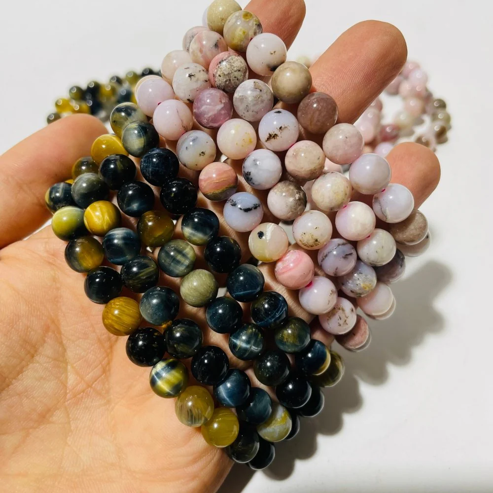 2 Types Stone Bracelet Wholesale Gold Blue Tiger Eye&Pink Opal - Image 4