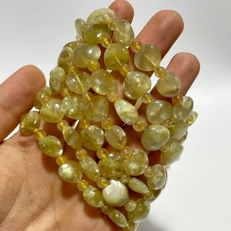 Gold Mica Heart With Gold Rutile Bead Bracelet Wholesale - Image 2