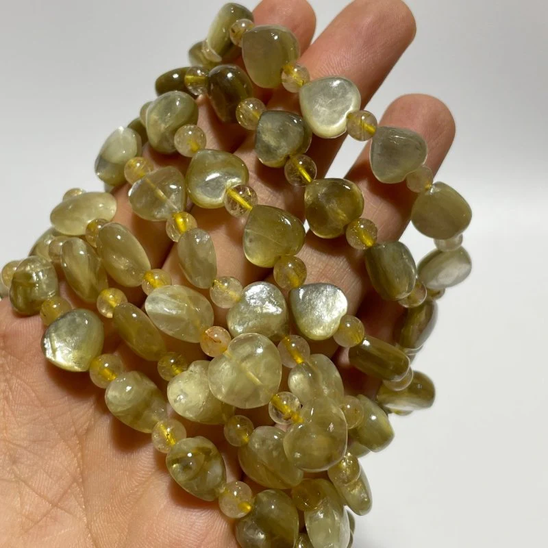 Gold Mica Heart With Gold Rutile Bead Bracelet Wholesale - Image 3