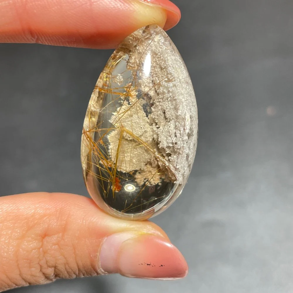 Gold Rutile Mixed White Garden Quartz Teardrop Pendant - Image 2