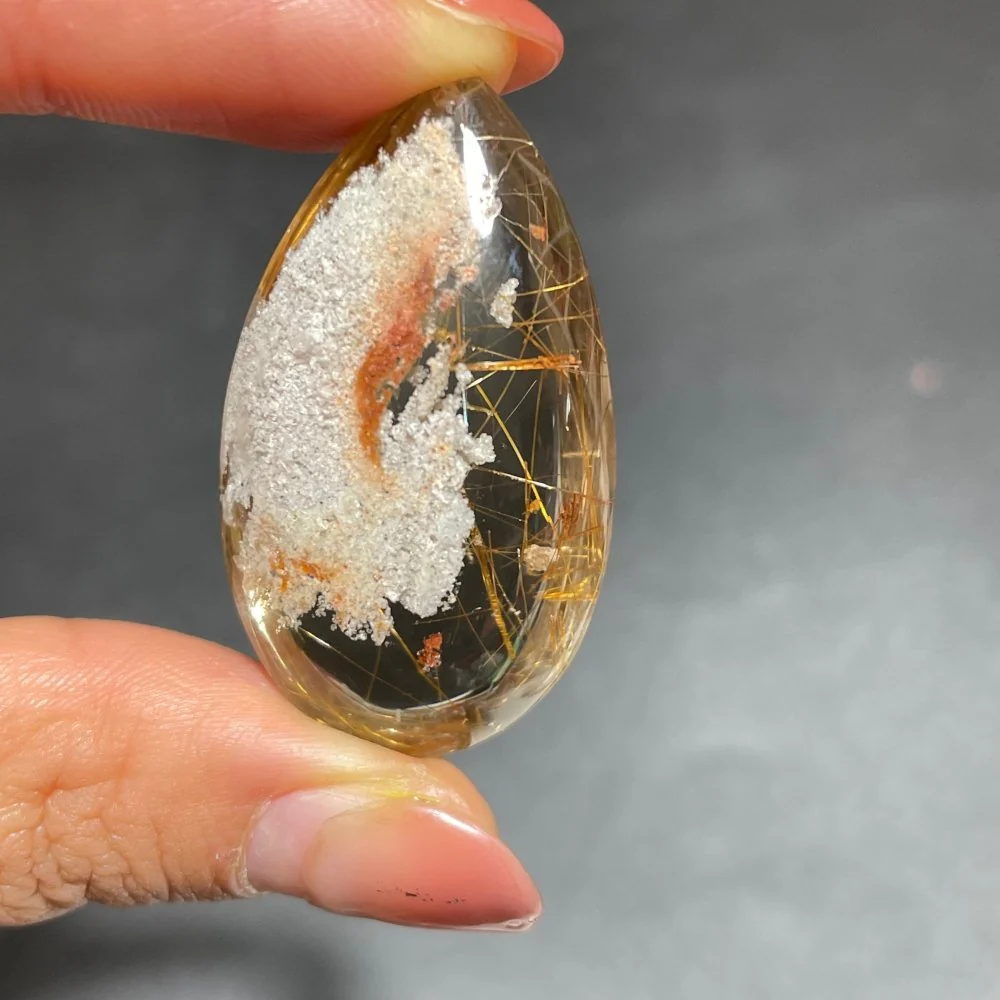 Gold Rutile Mixed White Garden Quartz Teardrop Pendant - Image 3