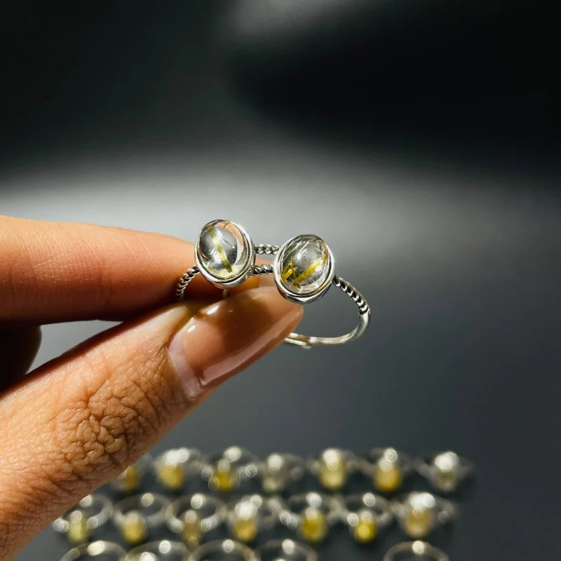 24 Pieces Gold Rutile Quartz Different Styles Sterling Silver Ring - Image 2