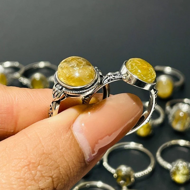 24 Pieces Gold Rutile Quartz Different Styles Sterling Silver Ring - Image 6