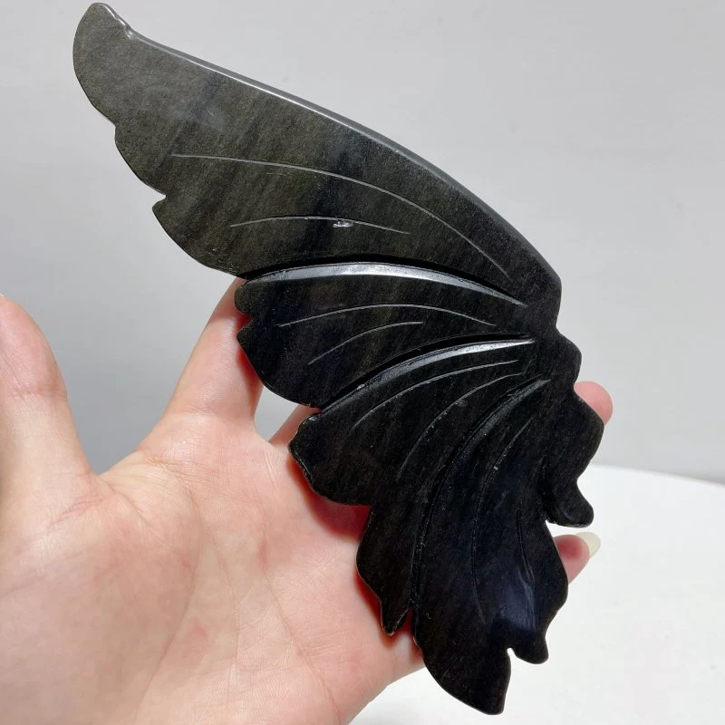 Gold Sheen Obsidian Butterfly Wing Carving With Stand - Image 2