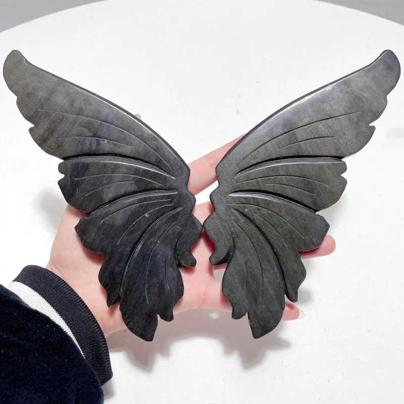 Gold Sheen Obsidian Butterfly Wing Carving With Stand - Image 4