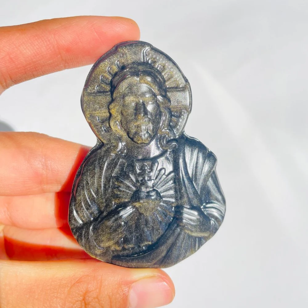 Gold Sheen Obsidian Jesus Carving Wholesale - Image 2