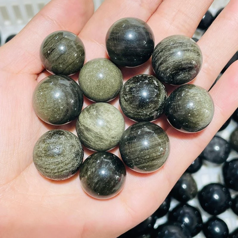 217 Pieces Gold Sheen Obsidian Mixed Silver Sheen Obsidian Spheres - Image 6