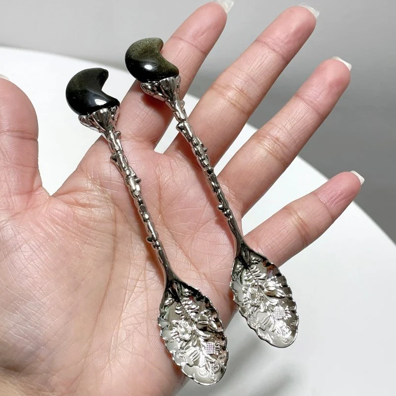 Gold Sheen Obsidian Silver Coffee Spoon Wholesale - Image 4