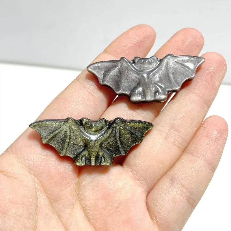 Gold Sheen Obsidian Silver Sheen Obsidian Bat Halloween Carving Wholesale - Image 3
