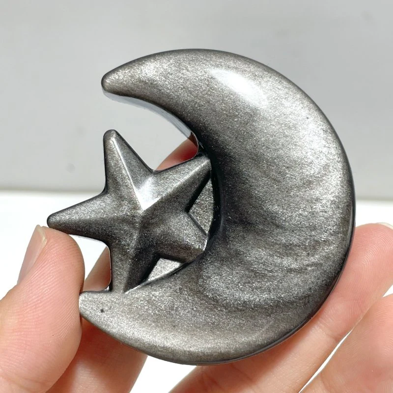 Gold Sheen Obsidian Silver Sheen Obsidian Moon Star Carving Wholesale