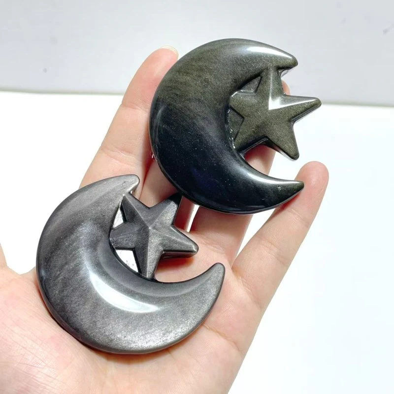 Gold Sheen Obsidian Silver Sheen Obsidian Moon Star Carving Wholesale - Image 3