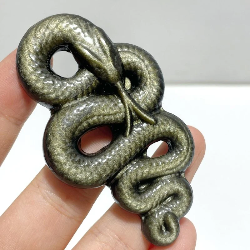 Gold Sheen Obsidian Silver Sheen Obsidian Snake Carving Wholesale - Image 2