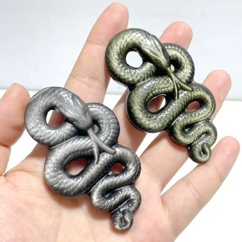 Gold Sheen Obsidian Silver Sheen Obsidian Snake Carving Wholesale - Image 3