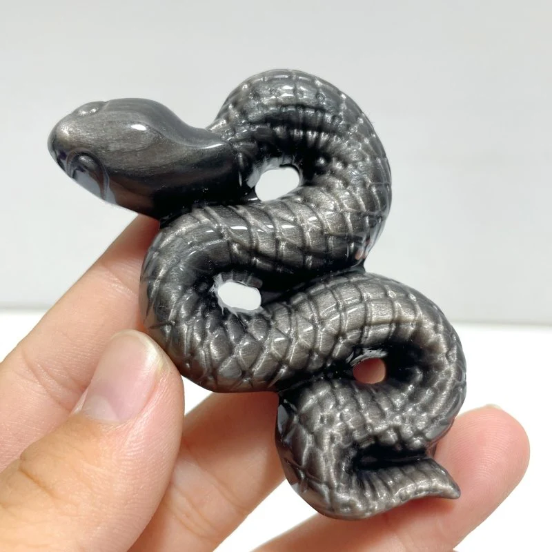Gold Sheen Obsidian Silver Sheen Obsidian Snake Carving Wholesale