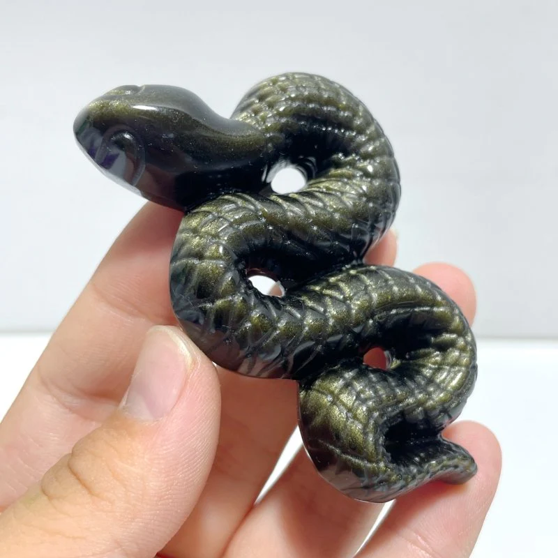 Gold Sheen Obsidian Silver Sheen Obsidian Snake Carving Wholesale - Image 2