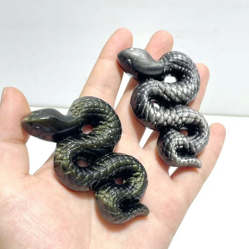 Gold Sheen Obsidian Silver Sheen Obsidian Snake Carving Wholesale - Image 3