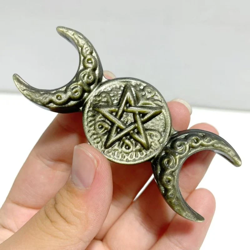 Gold Sheen Obsidian Silver Sheen Obsidian Triple Moon Carving Wholesale - Image 2