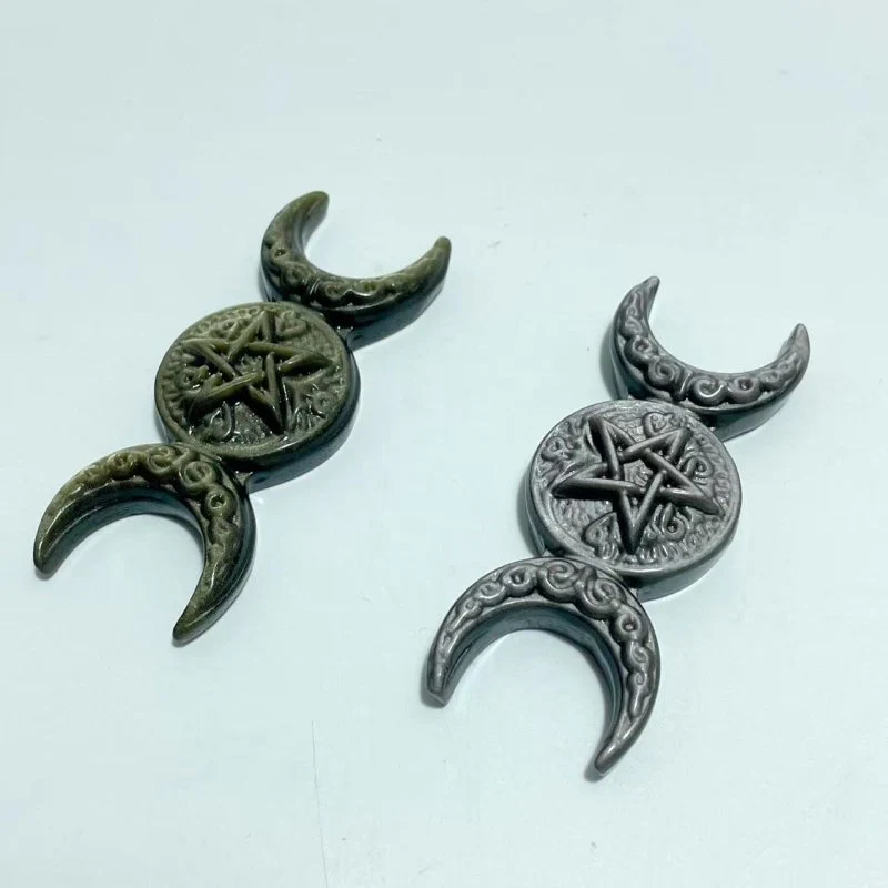 Gold Sheen Obsidian Silver Sheen Obsidian Triple Moon Carving Wholesale - Image 3