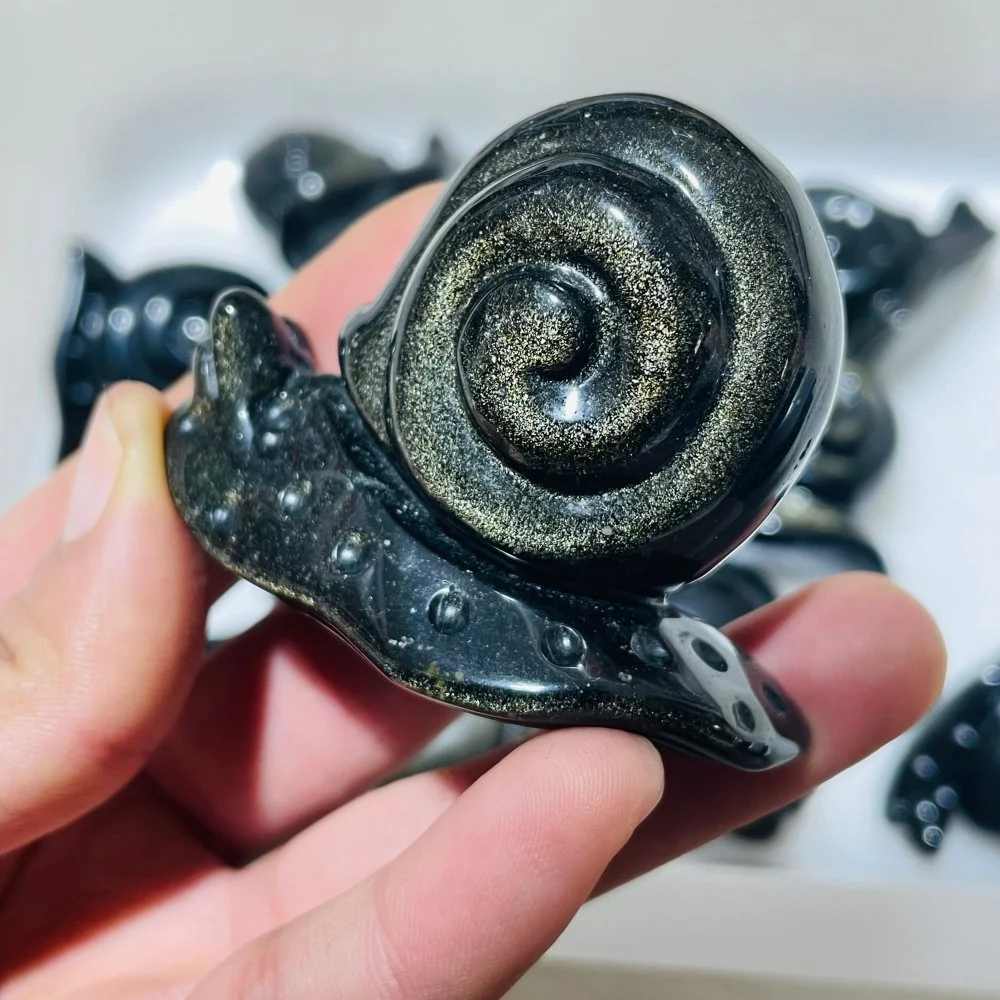 12 Pieces Gold Sheen Obsidian Snails Carving - Image 4