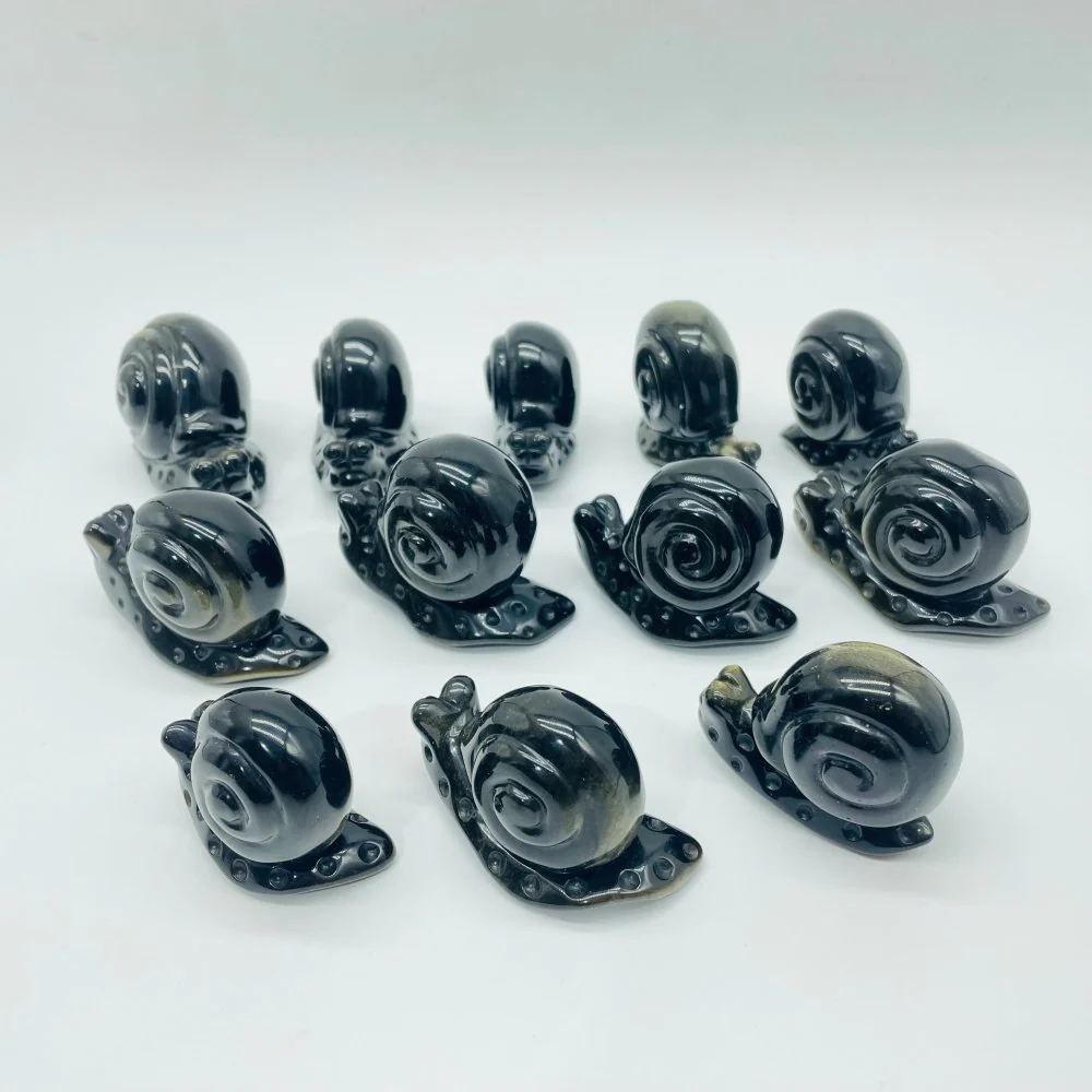 12 Pieces Gold Sheen Obsidian Snails Carving - Image 5
