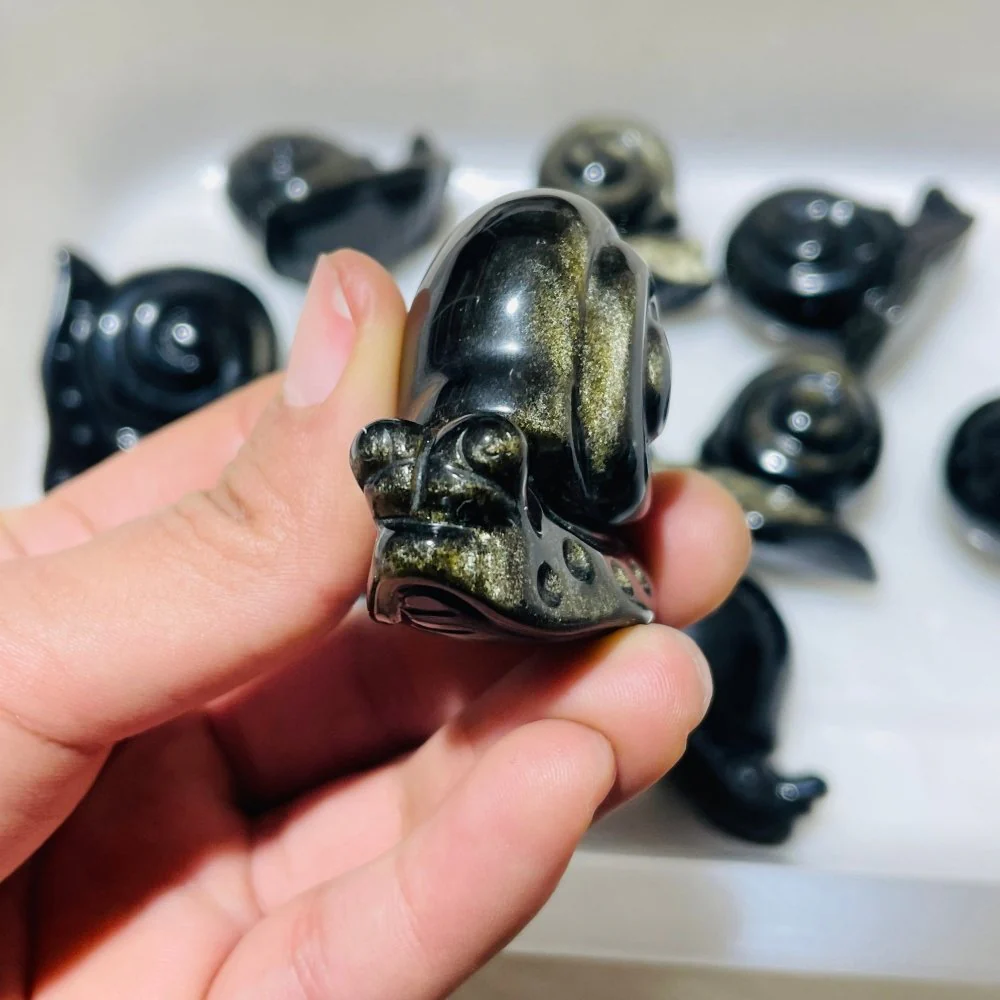 12 Pieces Gold Sheen Obsidian Snails Carving - Image 7