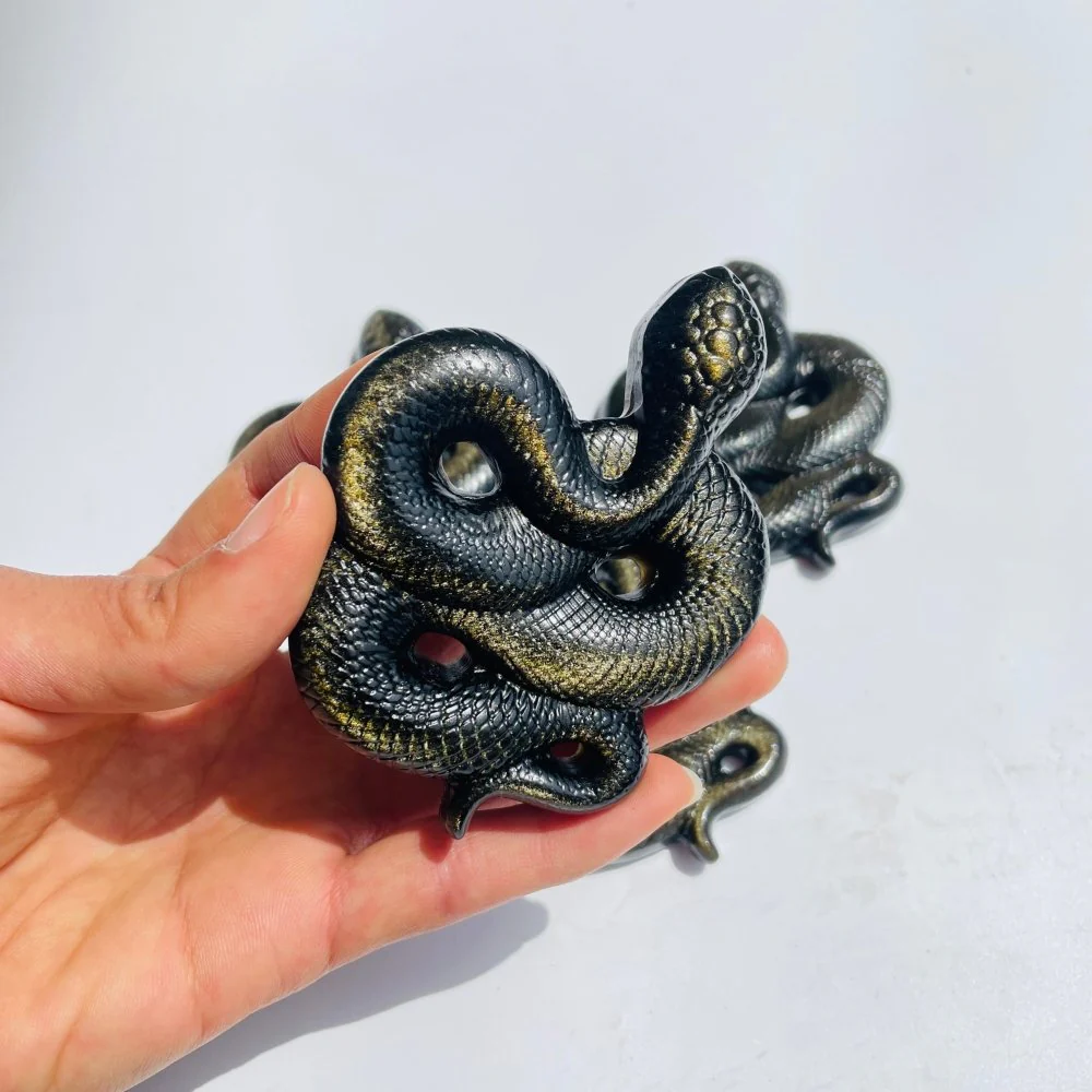 Gold Sheen Obsidian Snake Carving Wholesale - Image 3