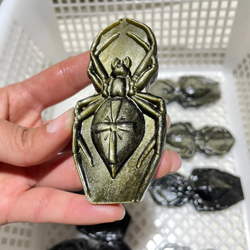 Gold Sheen Obsidian Spider Carving Wholesale